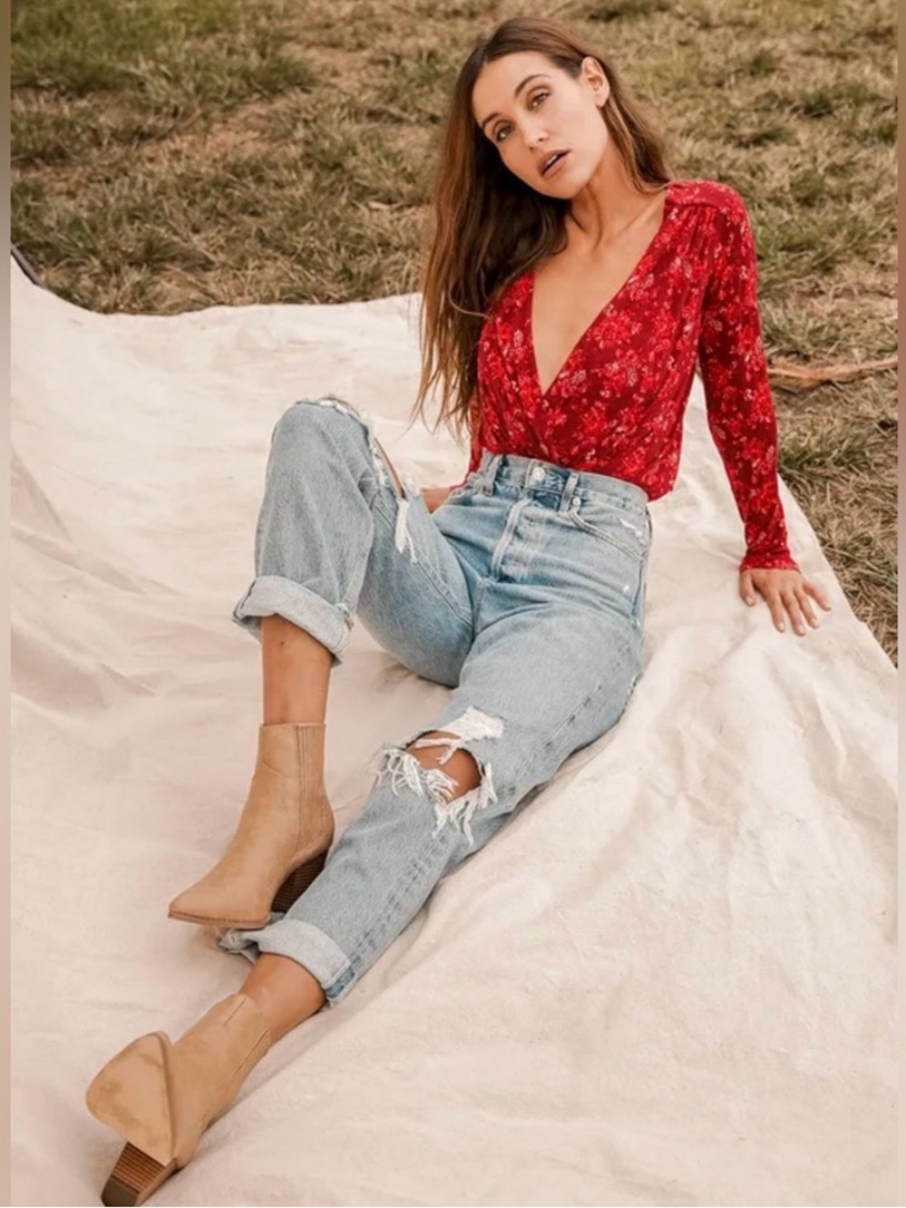 Free People turnt red floral print long sleeve bodysuit size medium NWOT - Picture 11 of 11